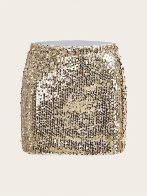 SHEIN ICON Gold Sequin Bodycon Mini Skirt