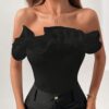 SHEIN Firerie Solid Layered Ruffle Trim Tube Bodysuit