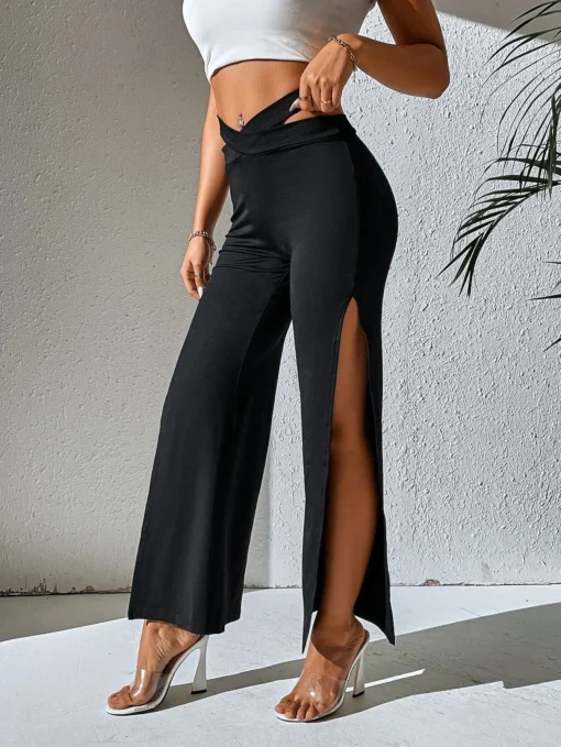 SHEIN PETITE Cut Out Split Thigh Pants