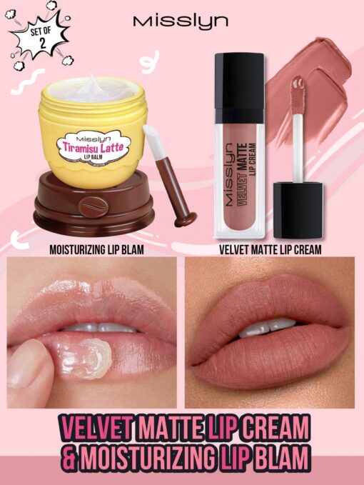 SHEIN Misslyn VELVET MATTE LIP CREAM & Moisturizing Lip Blam,2 Pcs,TIRAMISU LATTE Lip Balm, Moisturizing Lip Blam, Moisturizing Lip Care