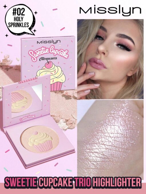 SHEIN Misslyn Sweetie Cupcake Trio Highlighter, Pink & Gold, Shimmer, Pigment Rich & Silky Formula