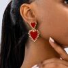 SHEIN 1 Pair Charming Simple Sweet Cute Punk Style European And American Metal Alloy Red Enamel Heart Drop Earrings